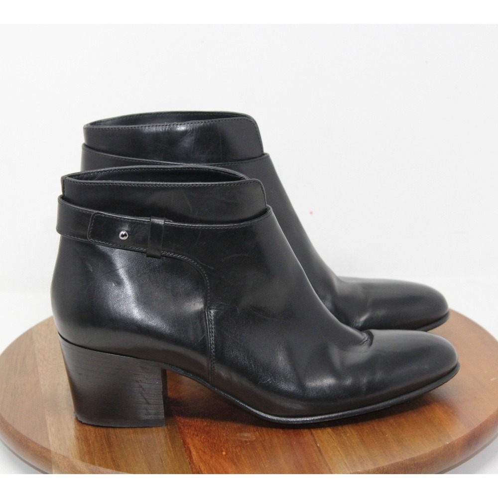 Vince Black Harriet Leather Ankle Boots Size 7M Block Heel Made in Italy